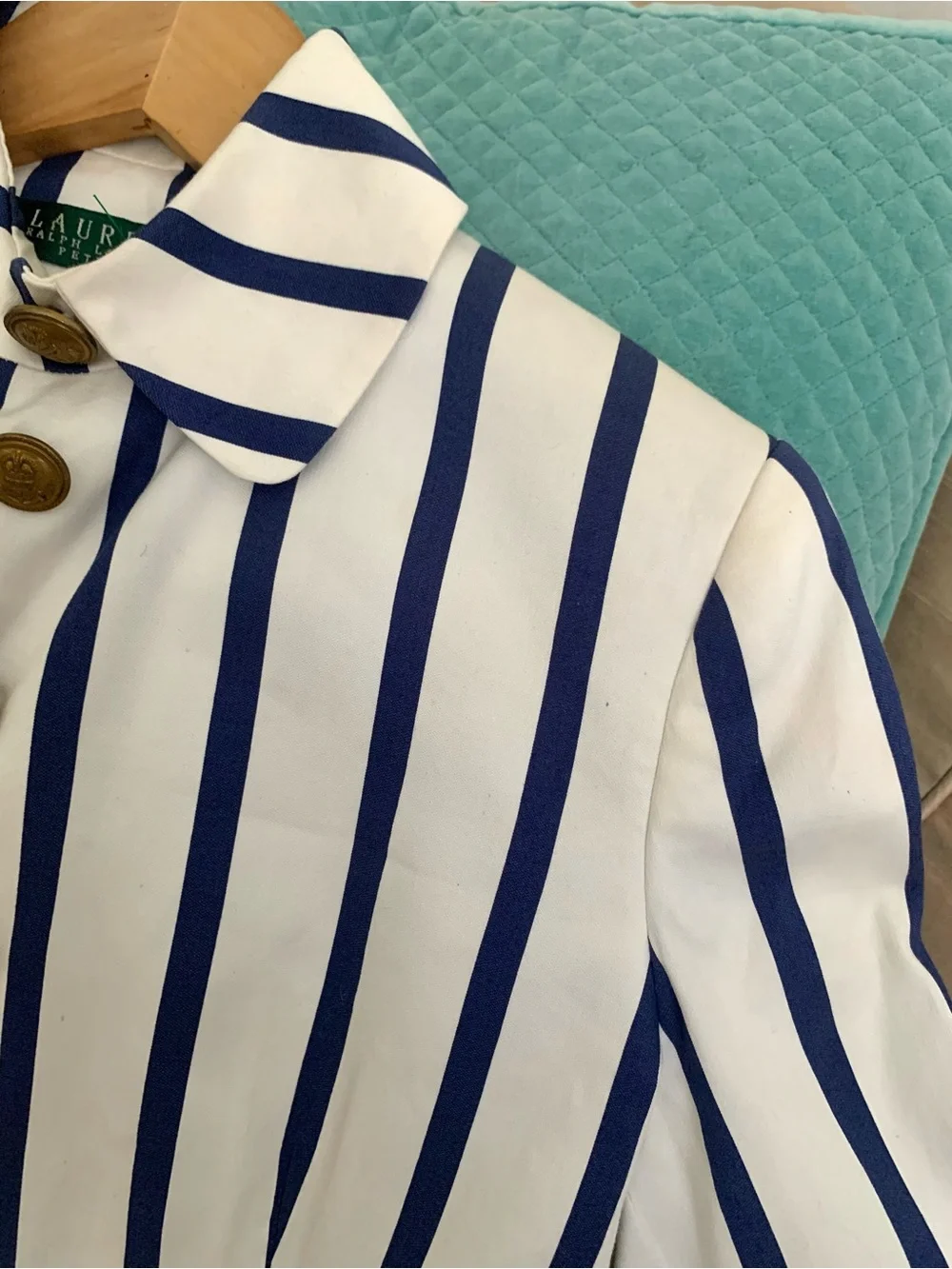 Ralph Lauren Navy Blue & White Nautical Striped Button-Front Jacket Blazer